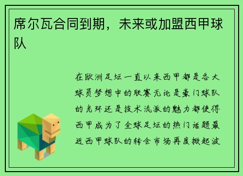 席尔瓦合同到期，未来或加盟西甲球队