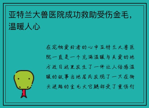 亚特兰大兽医院成功救助受伤金毛，温暖人心