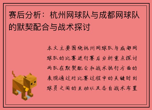 赛后分析：杭州网球队与成都网球队的默契配合与战术探讨