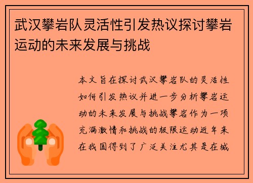 武汉攀岩队灵活性引发热议探讨攀岩运动的未来发展与挑战